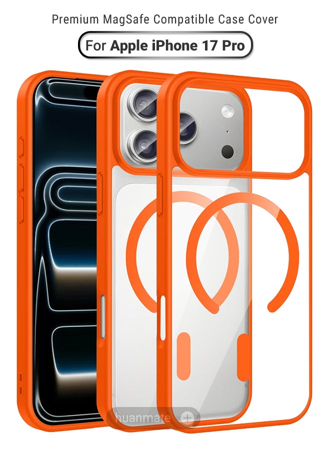 هووانميت حافظة لهاتف أبل آيفون 17 برو ماج سيف شفاف/برتقالي - مغناطيس قوي وعالي الجودة، متوافق مع الشحن اللاسلكي، حماية ضد الصدمات، غطاء مغناطيسي نحيف للغاية مضاد للخدش لهاتف أبل آيفون 17 برو - Image 1